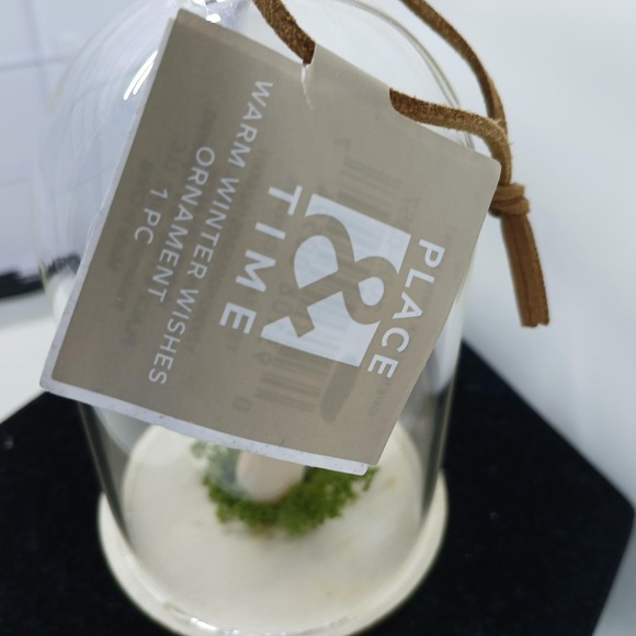 Place & Time Mushroom Ornament Glass Cloche Dome Warm Winter Wishes Decor - Picture 4 of 8